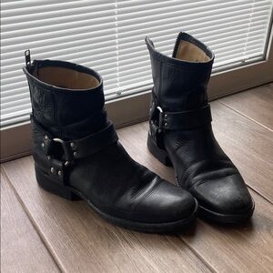 Frye Black Moto Boots with Straps